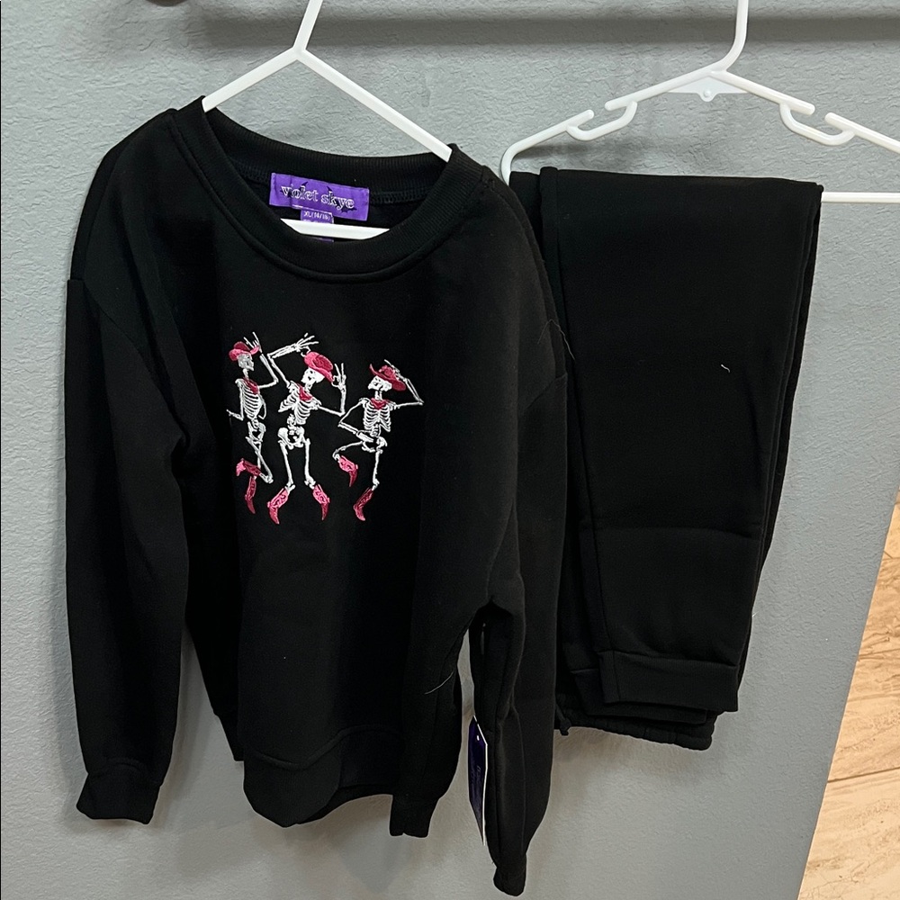 Kids Skeleton Dance Black Matching Set